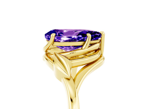Yellow gold Pear Cut Tanzanite Solitaire Ring with Twist Band and Four-Prong Setting_29