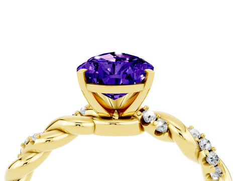 Yellow gold Pear Cut Tanzanite Solitaire Ring with Twisted Band and Pavé Accents_4