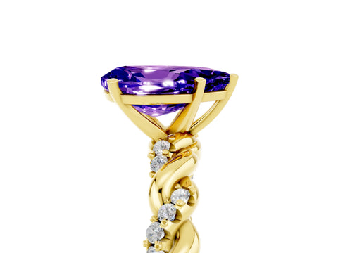 Yellow gold Pear Cut Tanzanite Solitaire Ring with Twisted Band and Pavé Accents_5