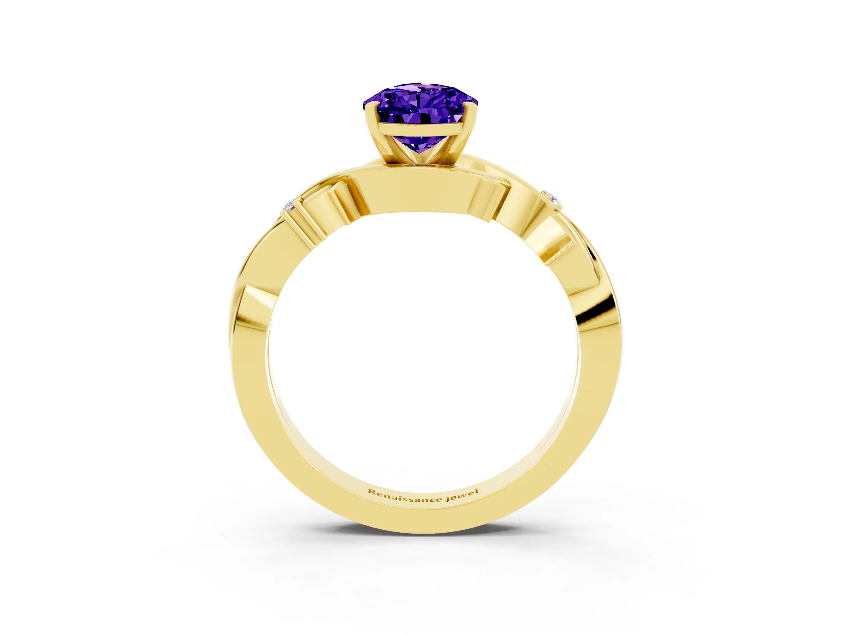 Yellow gold Pear Cut Tanzanite Solitaire Ring with Twisted Band and Prong Setting_3