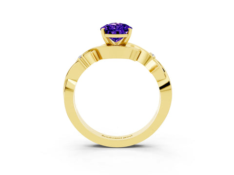Yellow gold Pear Cut Tanzanite Solitaire Ring with Twisted Band and Prong Setting_3