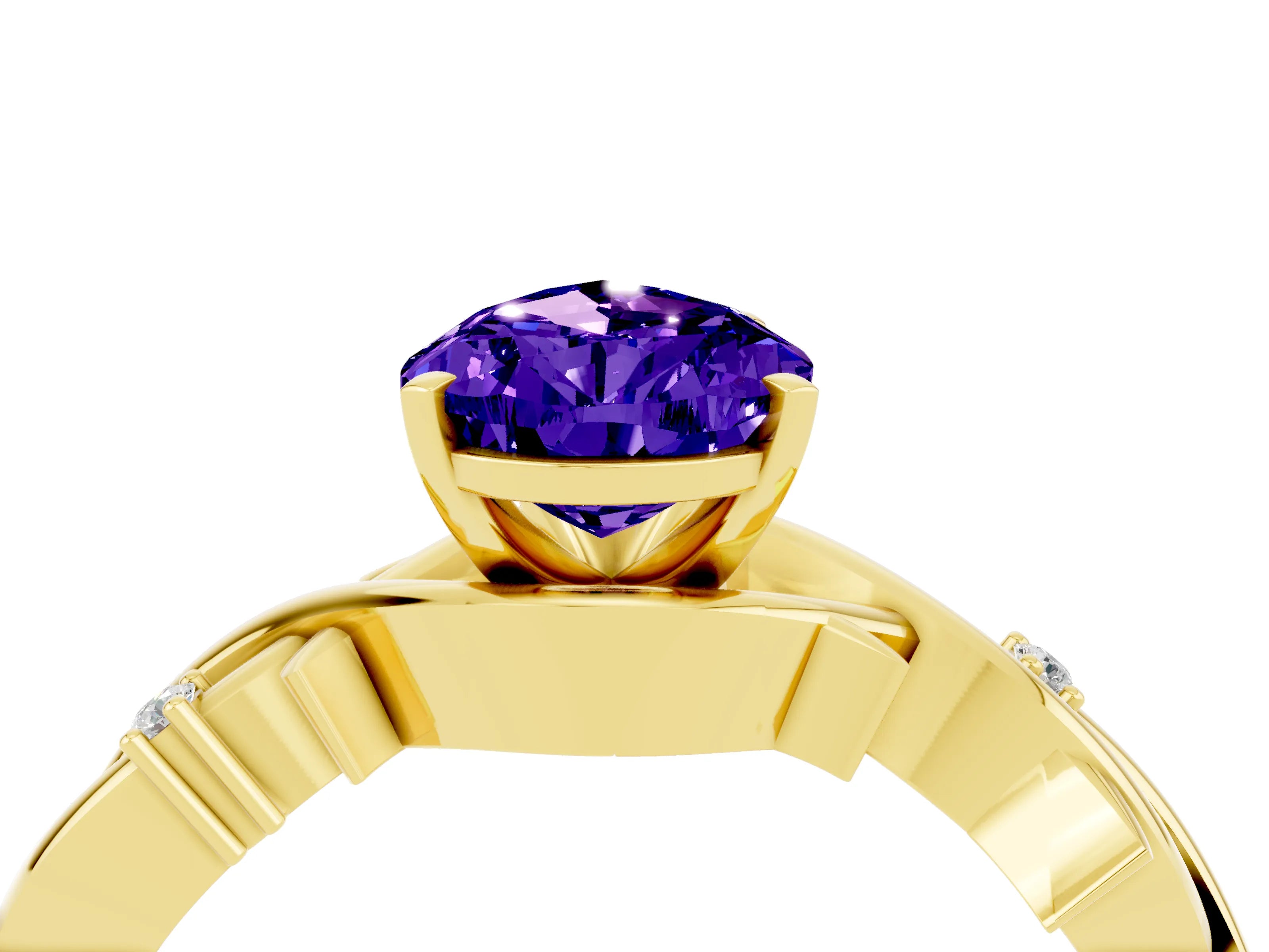 Yellow gold Pear Cut Tanzanite Solitaire Ring with Twisted Band and Prong Setting_4