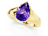 Yellow gold Pear Cut Tanzanite Solitaire Ring with Wide Band and Prong Setting_1