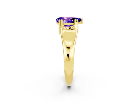 Yellow gold Pear Cut Tanzanite Solitaire Ring with Wide Band and Prong Setting_2