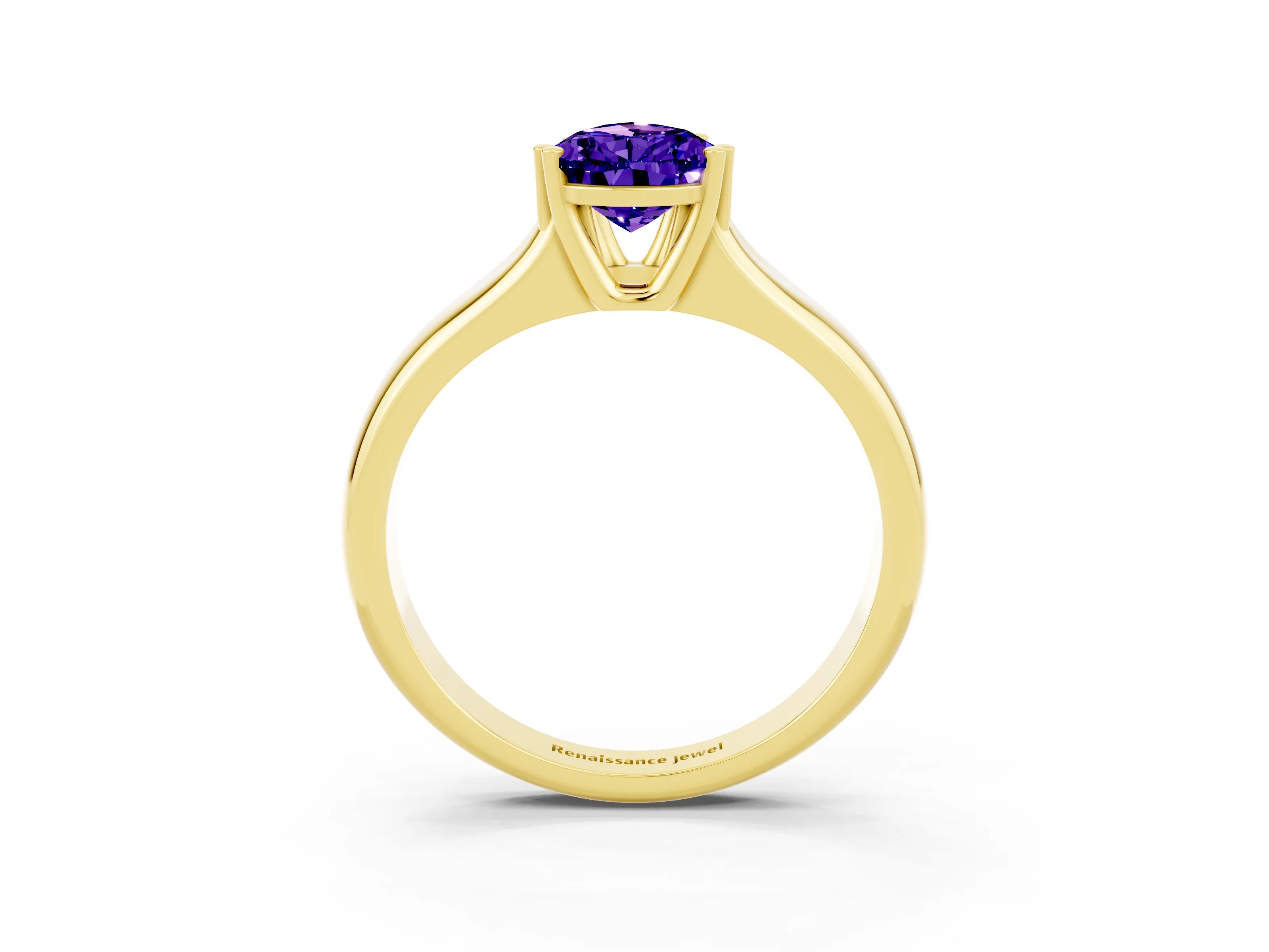 Yellow gold Pear Cut Tanzanite Solitaire Ring with Wide Band and Prong Setting_3