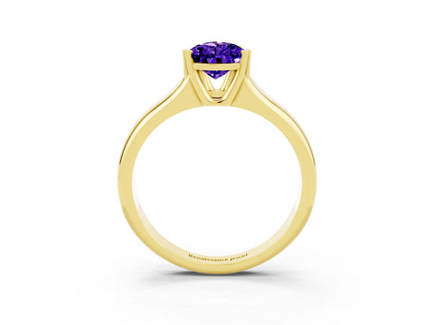 Yellow gold Pear Cut Tanzanite Solitaire Ring with Wide Band and Prong Setting_3