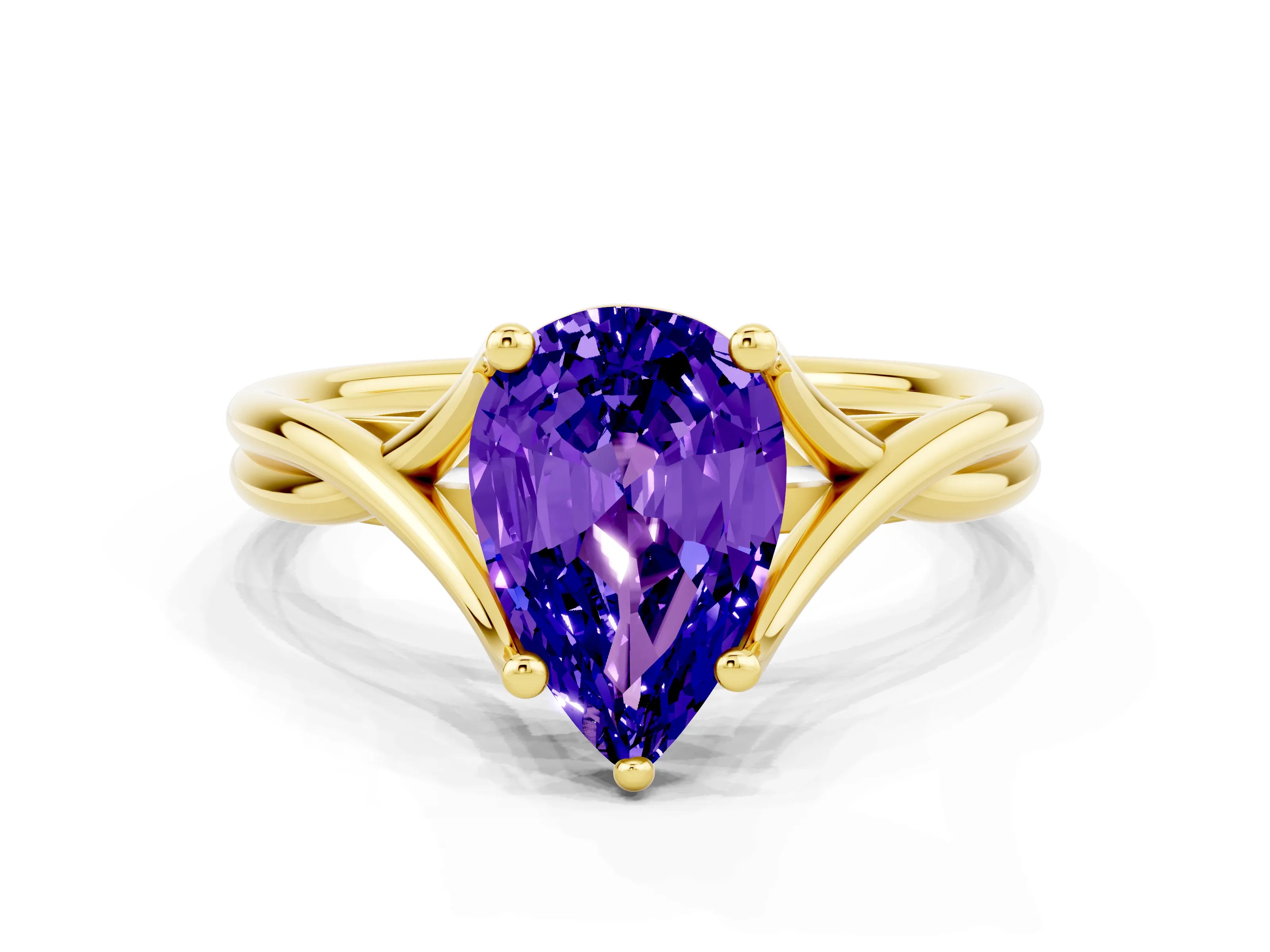 Yellow gold Pear Cut Tanzanite Solitaire Twist Band Prong Setting Ring_24