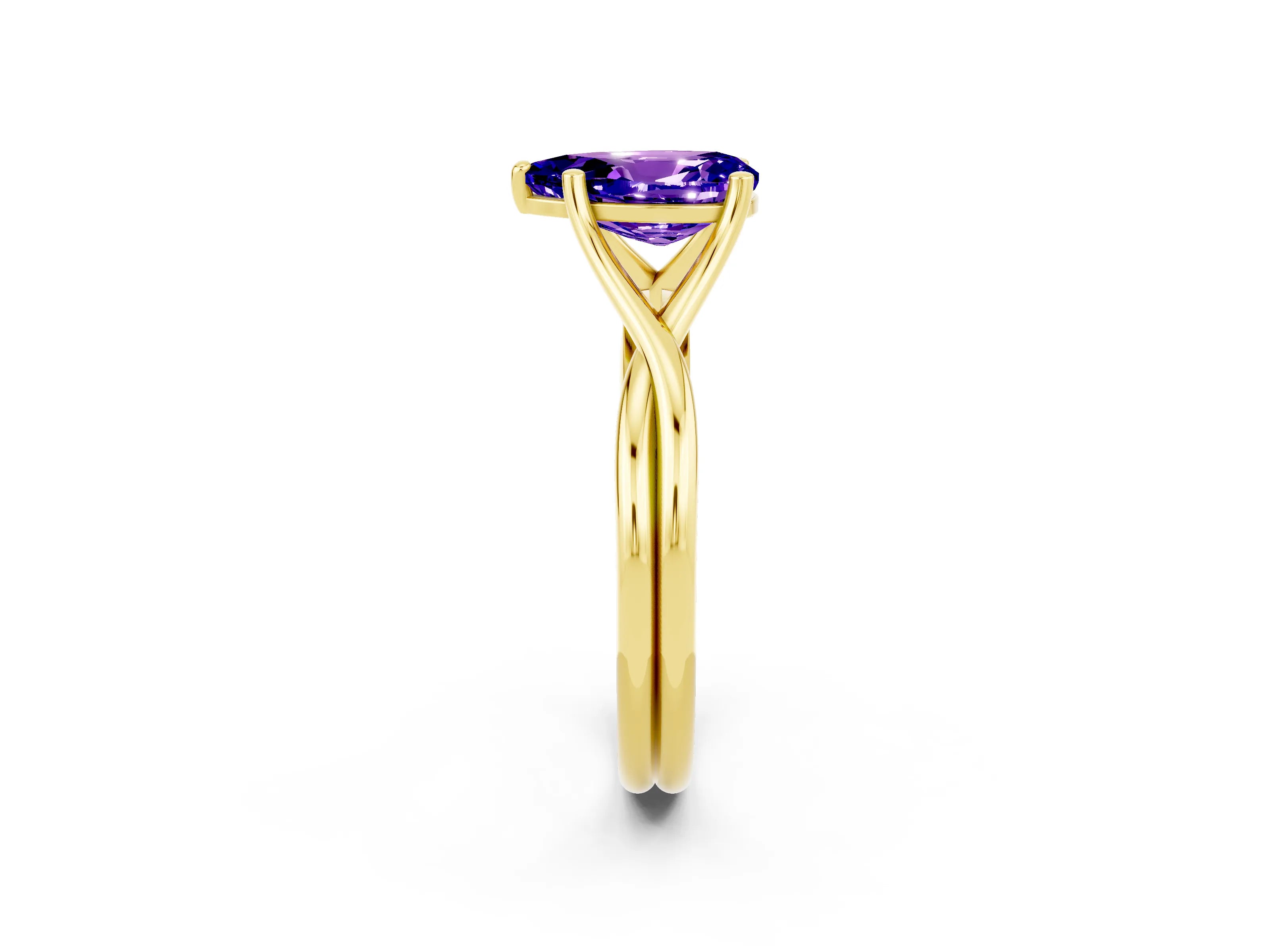 Yellow gold Pear Cut Tanzanite Solitaire Twist Band Prong Setting Ring_26