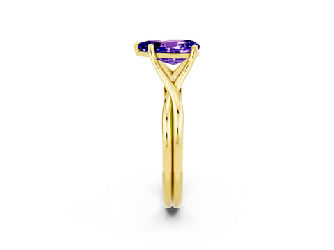 Yellow gold Pear Cut Tanzanite Solitaire Twist Band Prong Setting Ring_26