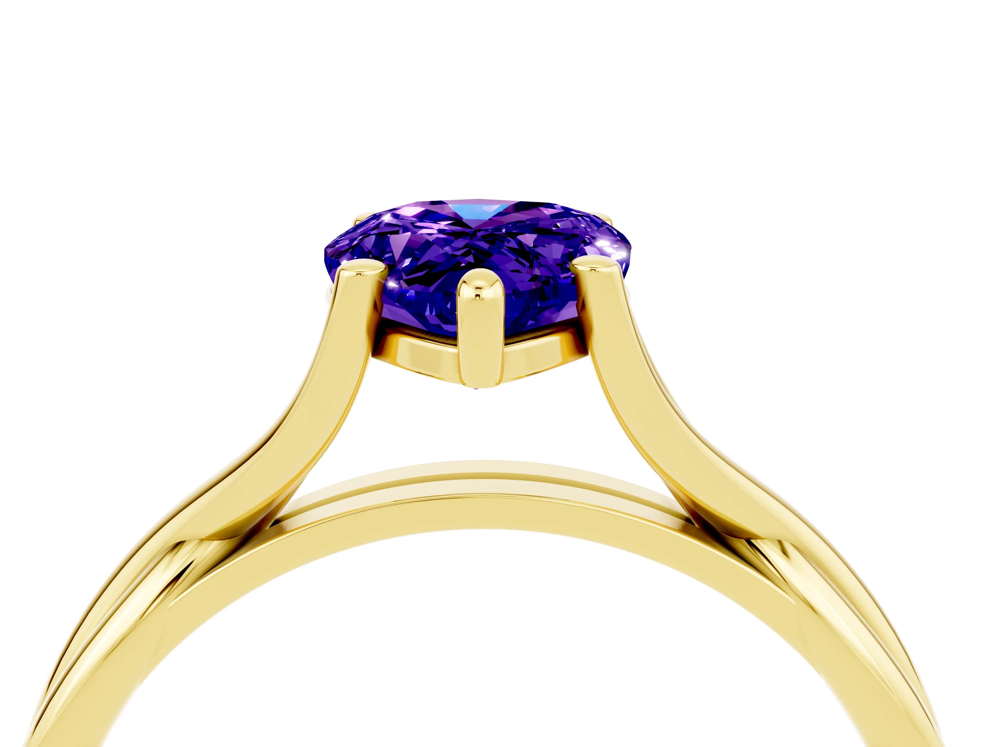 Yellow gold Pear Cut Tanzanite Solitaire Twist Band Prong Setting Ring_28