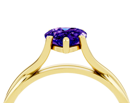 Yellow gold Pear Cut Tanzanite Solitaire Twist Band Prong Setting Ring_28