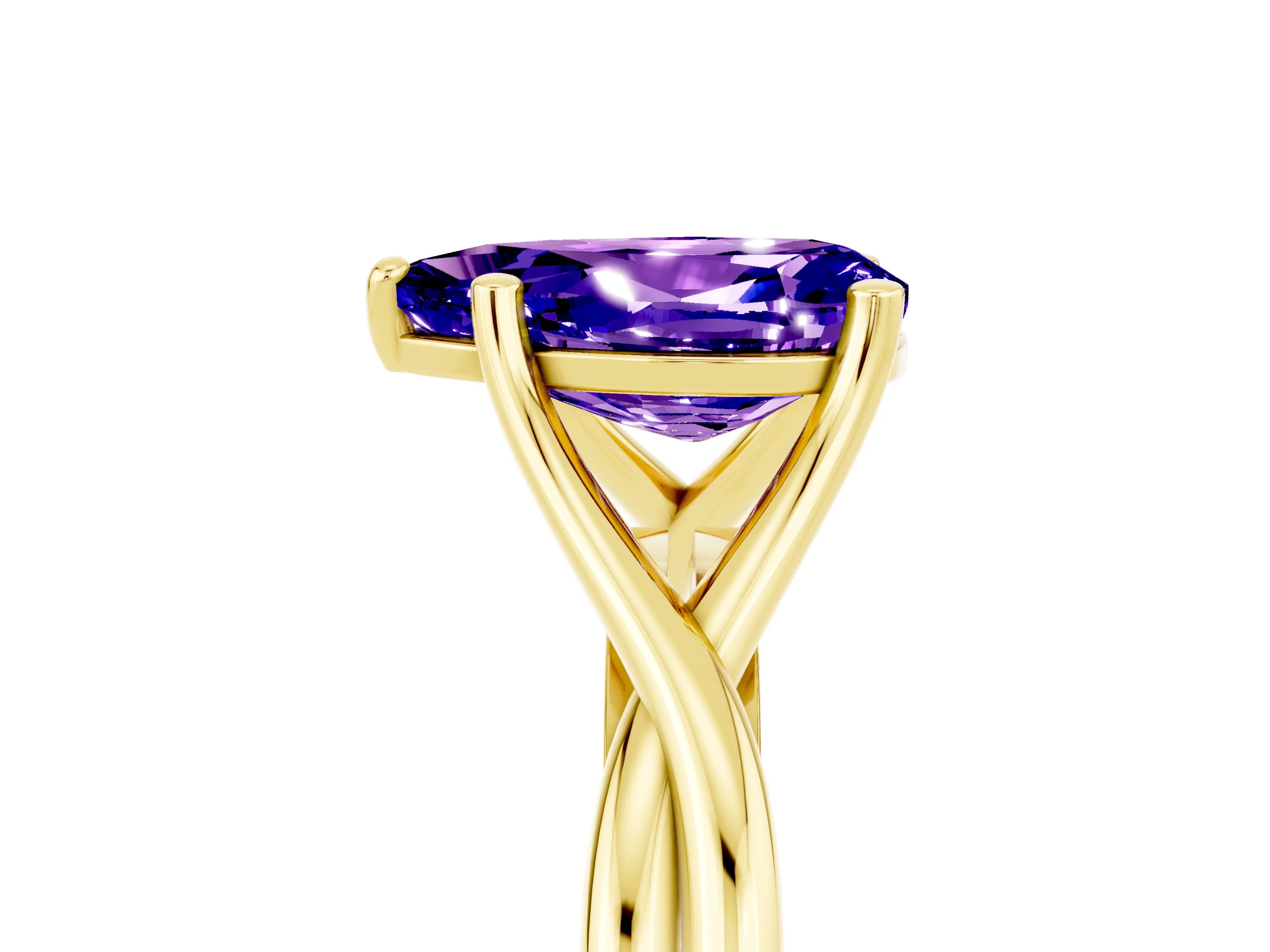 Yellow gold Pear Cut Tanzanite Solitaire Twist Band Prong Setting Ring_29