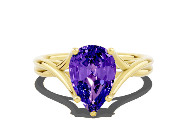 Yellow gold Pear Cut Tanzanite Solitaire Twist Band Prong Setting Ring