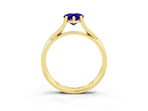 Yellow gold Pear Cut Tanzanite Solitaire Twist Band Prong Setting Ring