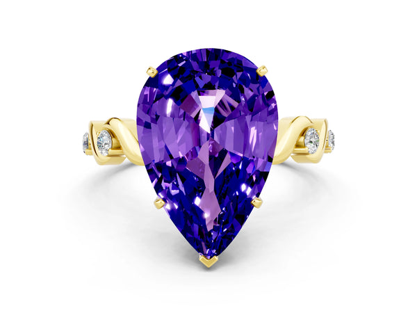 Yellow gold Pear Cut Tanzanite Solitaire Twisted Band with Round  Accents and Prong Setting