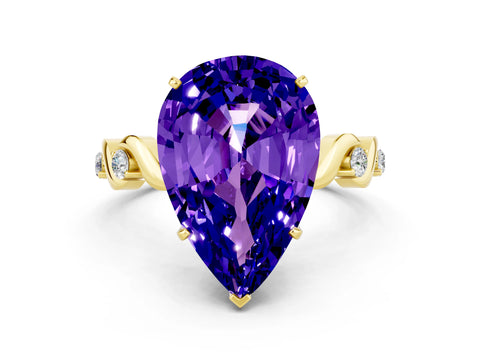 Yellow gold Pear Cut Tanzanite Solitaire Twisted Band with Round  Accents and Prong Setting_12
