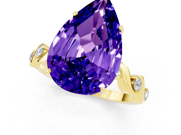 Yellow gold Pear Cut Tanzanite Solitaire Twisted Band with Round  Accents and Prong Setting