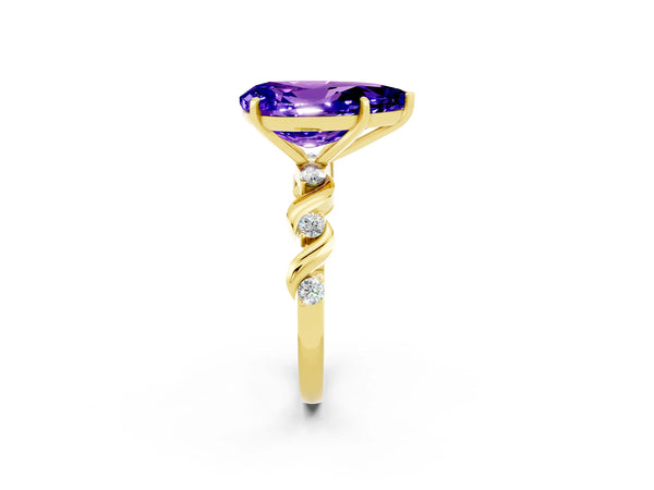 Yellow gold Pear Cut Tanzanite Solitaire Twisted Band with Round  Accents and Prong Setting
