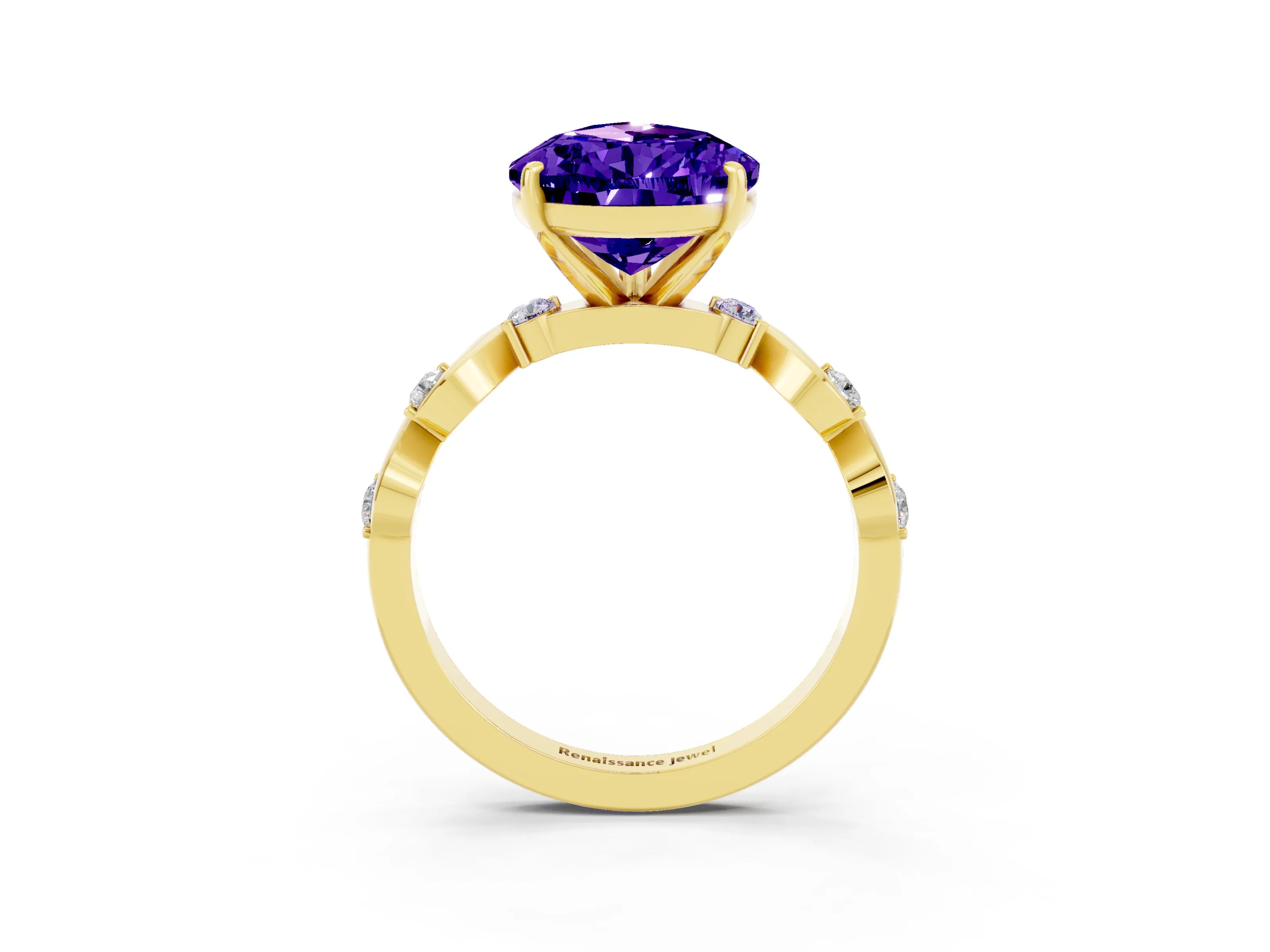 Yellow gold Pear Cut Tanzanite Solitaire Twisted Band with Round  Accents and Prong Setting_15