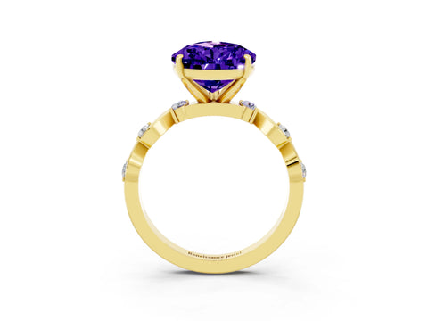 Yellow gold Pear Cut Tanzanite Solitaire Twisted Band with Round  Accents and Prong Setting_15