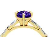 Yellow gold Pear Cut Tanzanite Solitaire with Side Baguettes and Channel Set Band_4