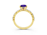 Yellow gold Pear Cut Tanzanite Solitaire with Side Stones, Pave Band, Four-Prong Setting_39