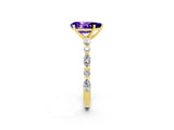 Yellow gold Pear Cut Tanzanite Solitaire with Side Stones on a Pavé Band and Four-Prong Setting_2