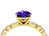 Yellow gold Pear Cut Tanzanite Solitaire with Side Stones on a Pavé Band and Four-Prong Setting_4