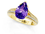 Yellow gold Pear Cut Tanzanite Split Shank Engagement Ring with Pavé Band_1