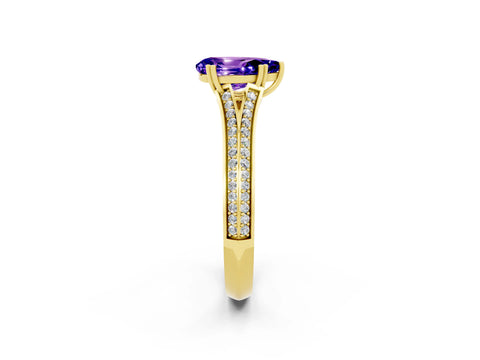 Yellow gold Pear Cut Tanzanite Split Shank Engagement Ring with Pavé Band_2