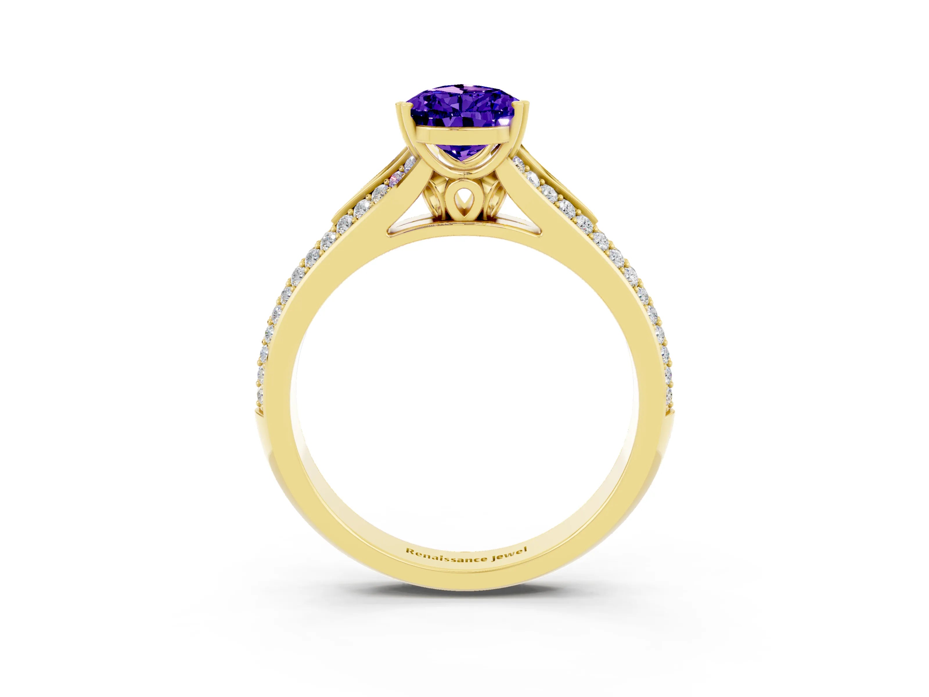 Yellow gold Pear Cut Tanzanite Split Shank Engagement Ring with Pavé Band_3