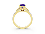 Yellow gold Pear Cut Tanzanite Split Shank Engagement Ring with Pavé Band_3