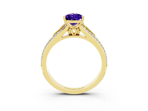 Yellow gold Pear Cut Tanzanite Split Shank Engagement Ring with Pavé Band_3