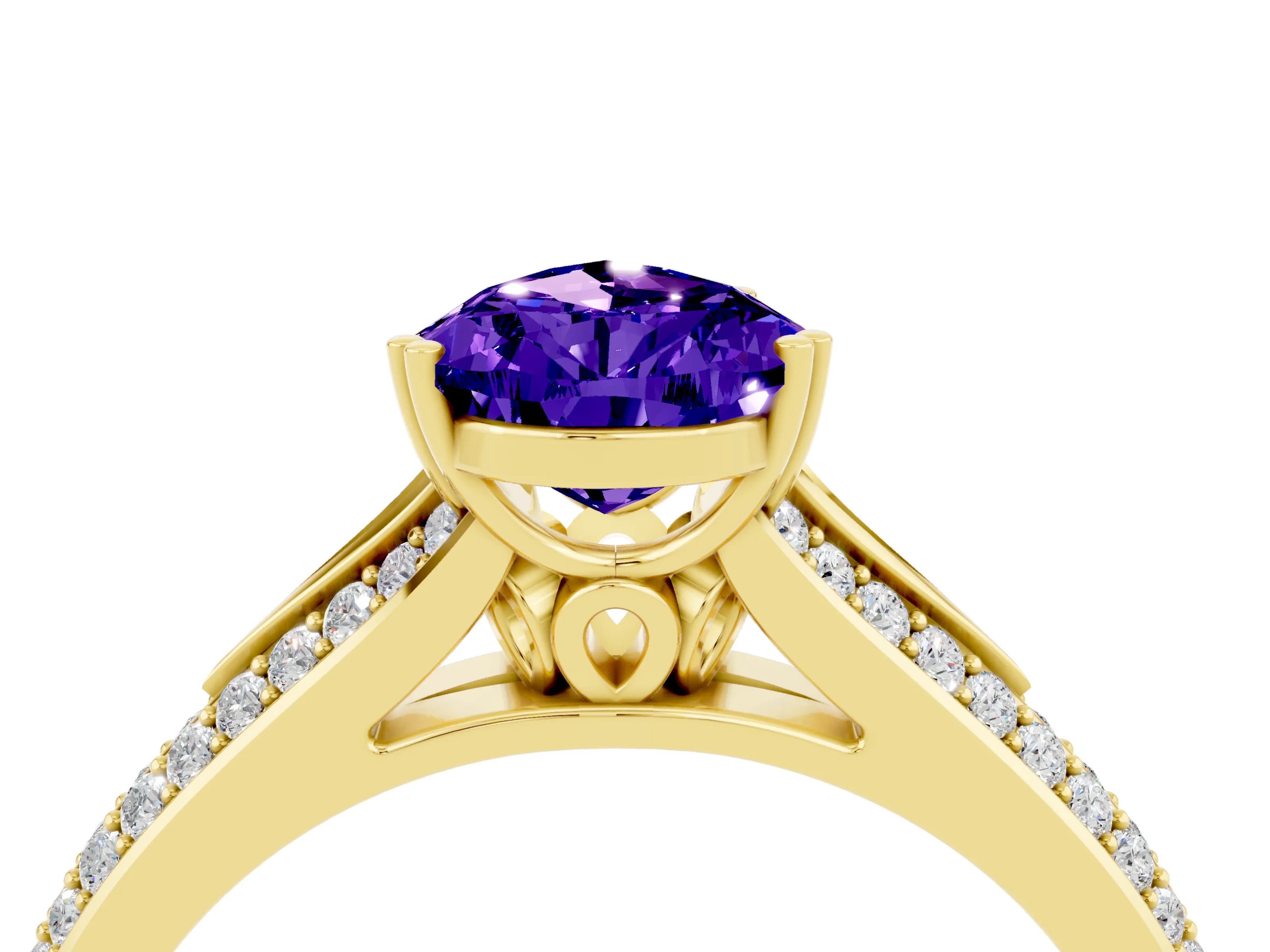 Yellow gold Pear Cut Tanzanite Split Shank Engagement Ring with Pavé Band_4