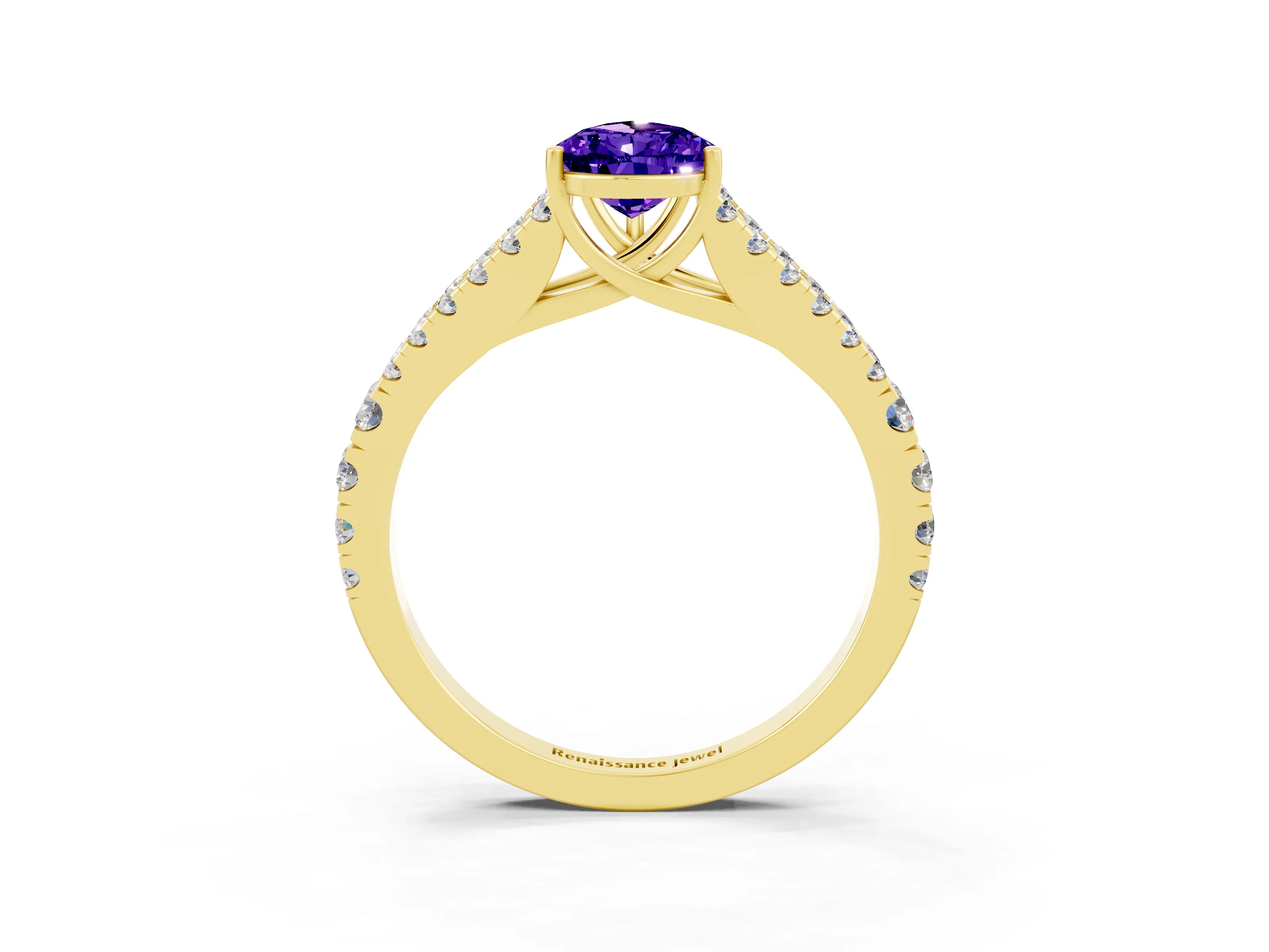 Yellow gold Pear Cut Tanzanite Split Shank Pavé Engagement Ring with Four-Prong Setting_15