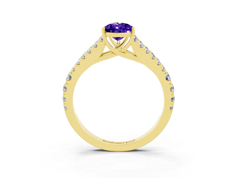 Yellow gold Pear Cut Tanzanite Split Shank Pavé Engagement Ring with Four-Prong Setting_15