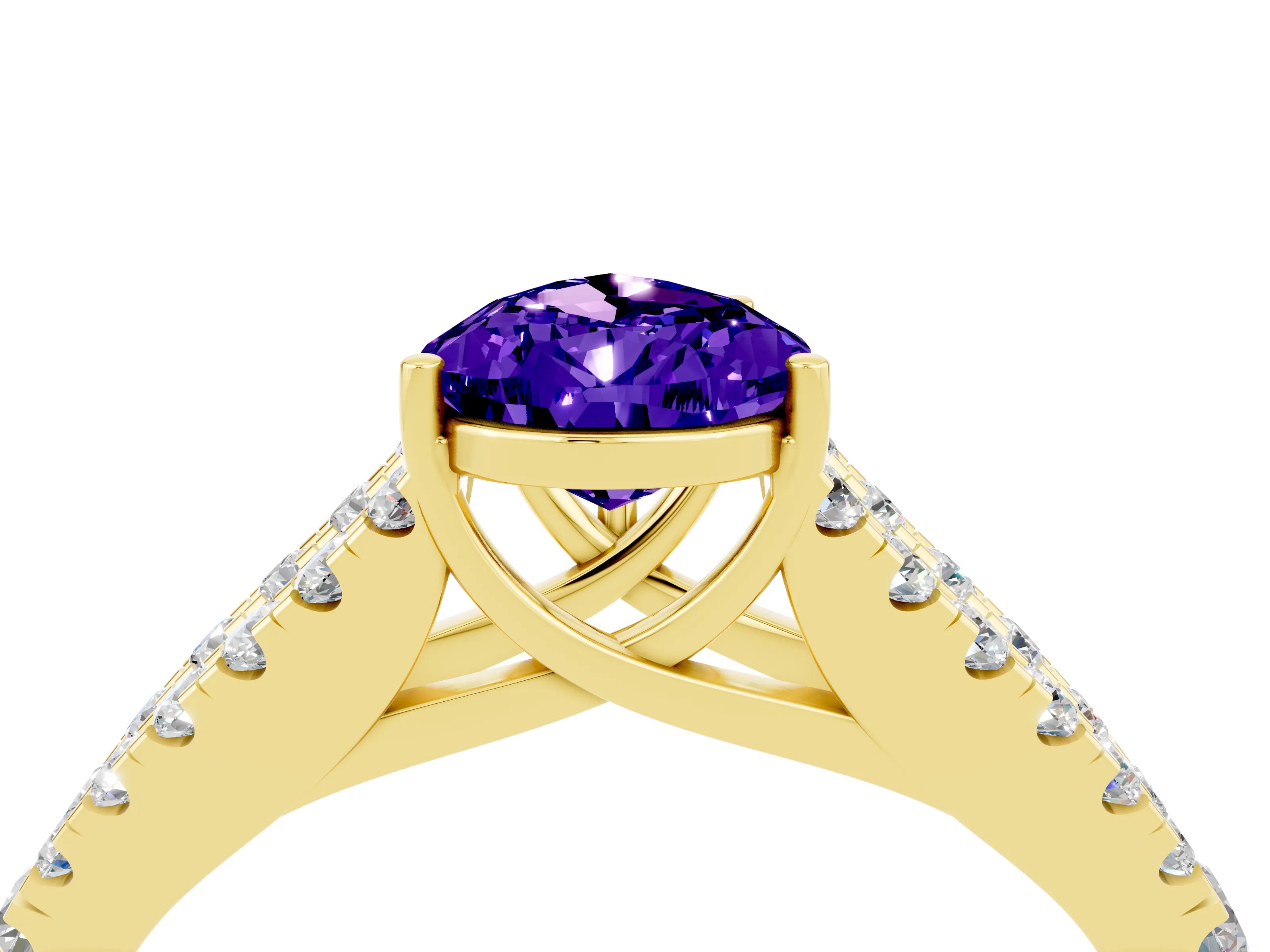 Yellow gold Pear Cut Tanzanite Split Shank Pavé Engagement Ring with Four-Prong Setting_16