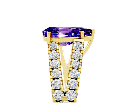 Yellow gold Pear Cut Tanzanite Split Shank Pavé Engagement Ring with Four-Prong Setting_17