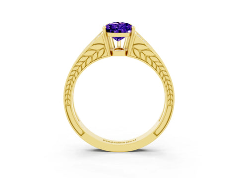 Yellow gold Pear Cut Tanzanite Split Shank Ring with Pavé Band and Four-Prong Setting_3