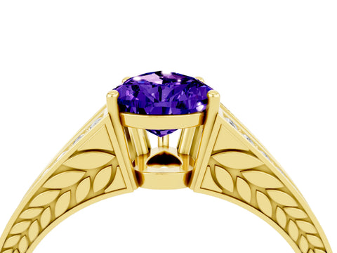 Yellow gold Pear Cut Tanzanite Split Shank Ring with Pavé Band and Four-Prong Setting_4