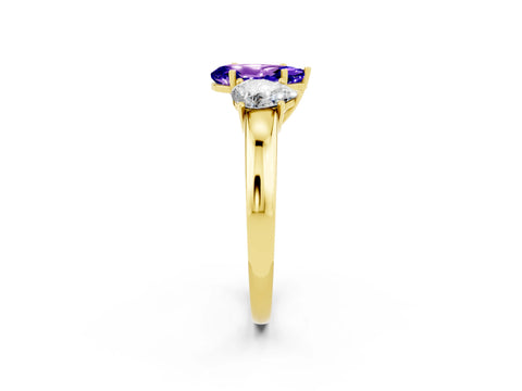 Yellow gold Pear Cut Tanzanite Three-Stone Ring with Four-Prong Setting and Classic Band_2
