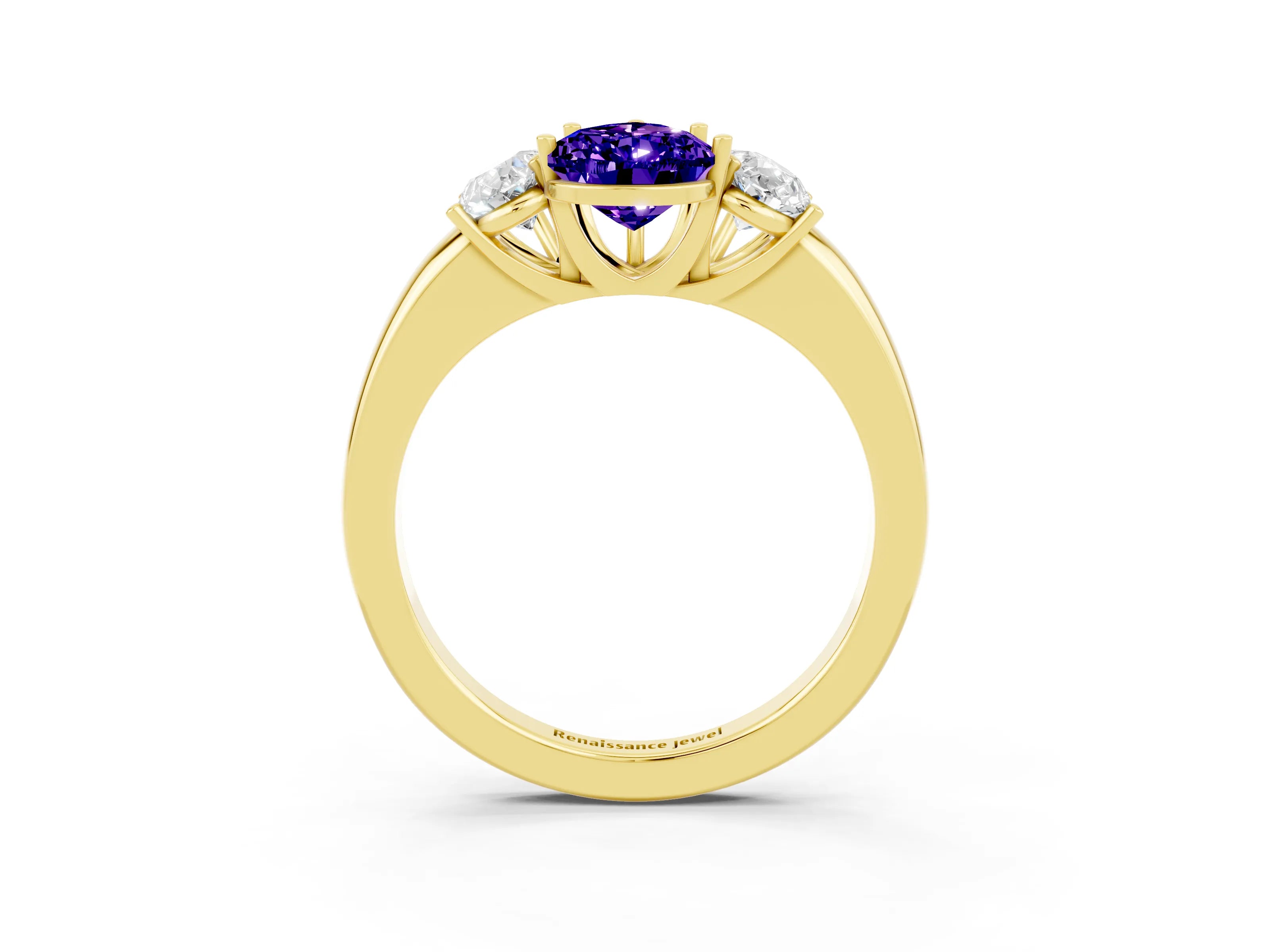 Yellow gold Pear Cut Tanzanite Three-Stone Ring with Four-Prong Setting and Classic Band_3