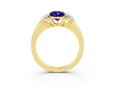 Yellow gold Pear Cut Tanzanite Three-Stone Ring with Four-Prong Setting and Classic Band_3