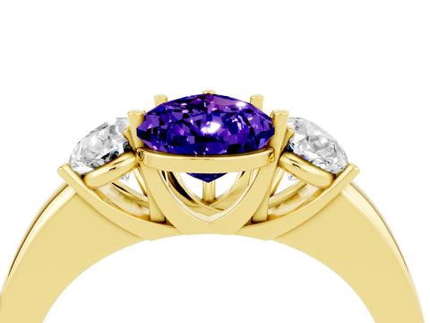 Yellow gold Pear Cut Tanzanite Three-Stone Ring with Four-Prong Setting and Classic Band_4