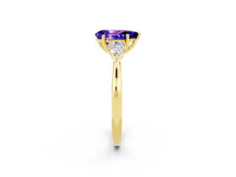 Yellow gold Pear Cut Tanzanite Three-Stone Ring with Pear Side Stones and Four-Prong Setting_14