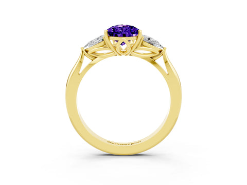 Yellow gold Pear Cut Tanzanite Three-Stone Ring with Pear Side Stones and Four-Prong Setting_15
