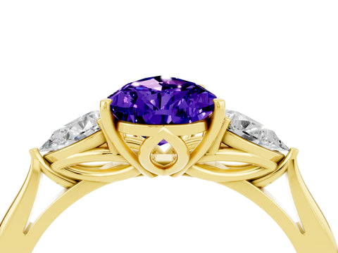 Yellow gold Pear Cut Tanzanite Three-Stone Ring with Pear Side Stones and Four-Prong Setting_16