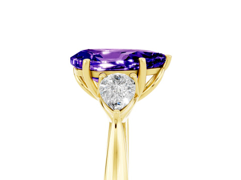 Yellow gold Pear Cut Tanzanite Three-Stone Ring with Pear Side Stones and Four-Prong Setting_17