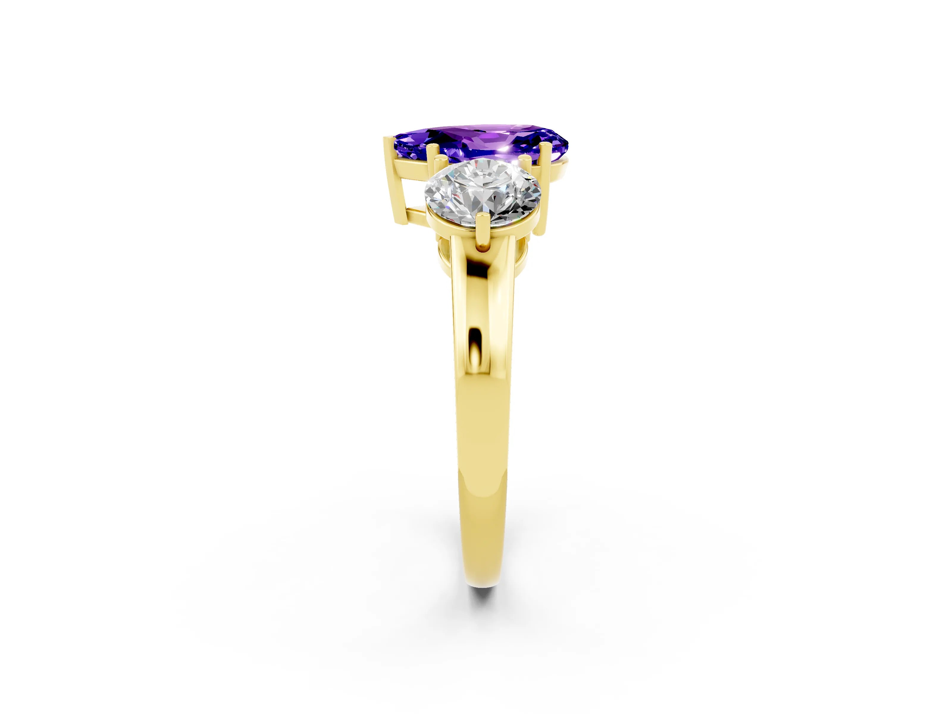 Yellow gold Pear Cut Tanzanite Three-Stone Ring with Prong Setting and Classic Band_2