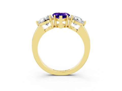 Yellow gold Pear Cut Tanzanite Three-Stone Ring with Prong Setting and Classic Band_3